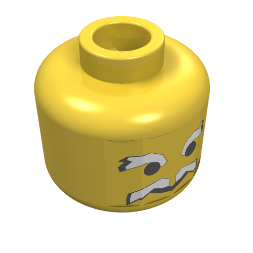 Minifig Head, White Moustache and Eyebrows Print [Blocked Open Stud] Yellow