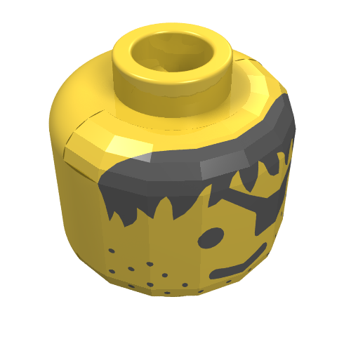 Minifig Head Pirate / Wolfpack, Eyepatch, Stubble, Black Hair Print [Blocked Open Stud] Gelb