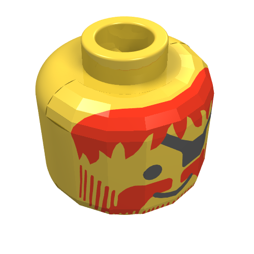 Minifig Head Captain, Beard Vertical Lines with Messy Hair, Moustache Red, Eyepatch Print Yellow