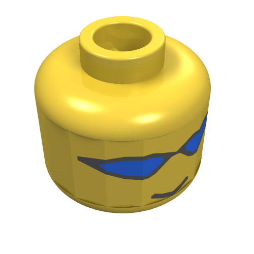 Minifig Head F1 Truck Driver, Blue Sunglasses Print [Blocked Open Stud] Yellow