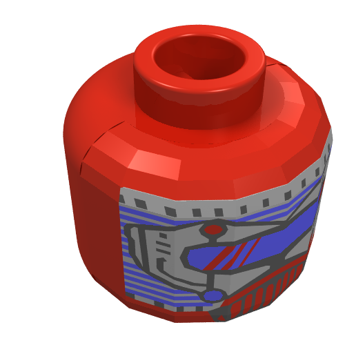 Minifig Head UFO Droid, Small Blue Mask Print [Blocked Open Stud] Red