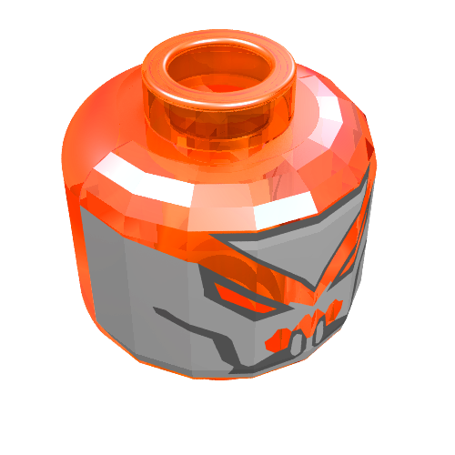 Minifig Head Alien, Gold Paint and Slanted Eyes Print [Blocked Open Stud] Trans-Neon Orange