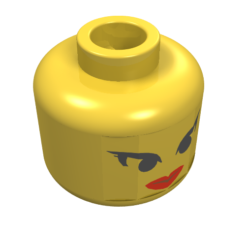 Minifig Head Sandy Moondust, Red Lips and Eyelashes Print [Blocked Open Stud] Gelb