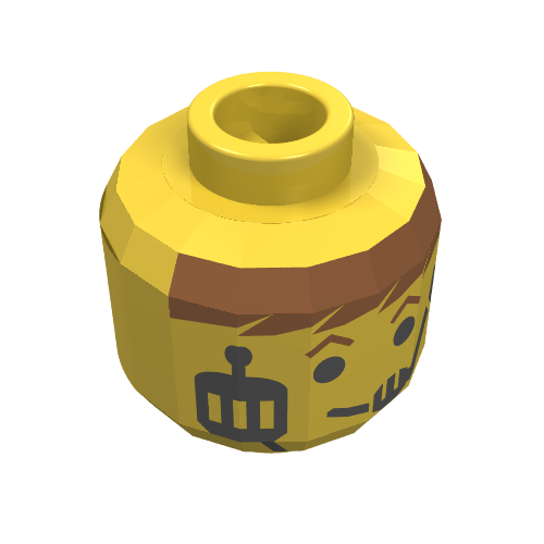 Minifig Head Rebel Pilot (Dutch Vander) / Aquanaut, Headset Over Smile, Red-Brown Hair & Eyebrows Print [Blocked Open Stud] Gelb