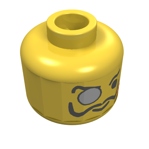Minifig Head Baron Von Barron, Monocle, Scar, and Moustache Print Yellow