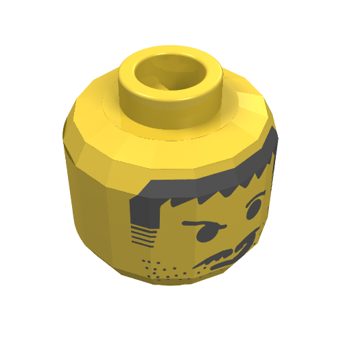 Minifig Head Harry Cane / Soccer Player, Moustache Scruffy Raised Eyebrows, Smirk Print Gelb
