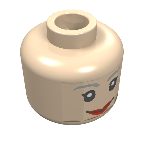 Minifig Head Mary Jane, Brown Thin Eyebrows, White Pupils and Short Eyelashes, Wide Smile with Red Lips Print Hellnougat