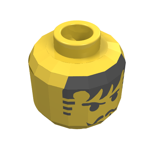 Minifig Head Johnny Thunder / Shadow Knight / Soccer Player, Moustache Black Bangs, Striped Sideburns Print Yellow