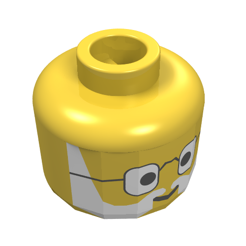 Minifig Head Dr Charles Lightning / Dr Kilroy, Round Glasses, Gray Lines Beard and Moustache Print Yellow