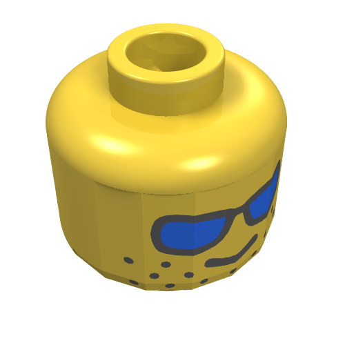 Minifig Head, Blue Sunglasses and Wide-Spaced Stubble Print [Blocked Open Stud] Gelb