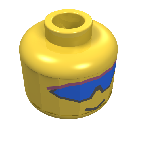 Minifig Head, Blue Wrap-Around Sunglasses Print [Blocked Open Stud] Gelb