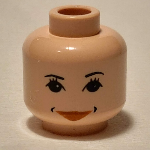Minifig Head Hermione Granger, Eyelashes, Peach Lips, Smile Print [Blocked Open Stud] Hellnougat