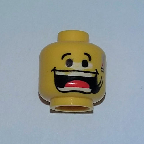 Minifig Head Flex, Huge Grin, Eyebrows, and Headset Print Gelb