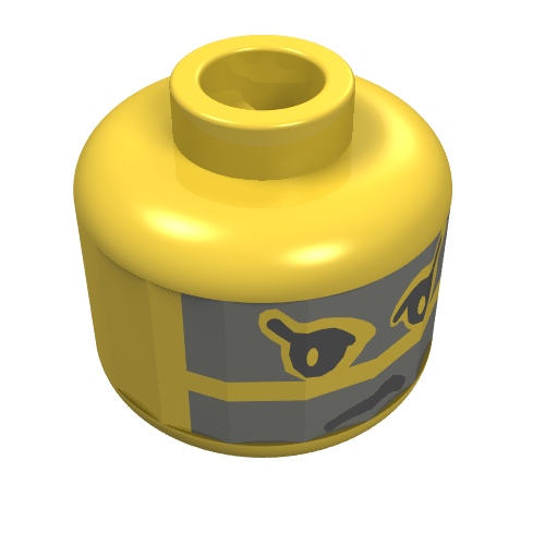 Minifig Head Achu, Face Paint with Gray Stripes across Face Print Gelb