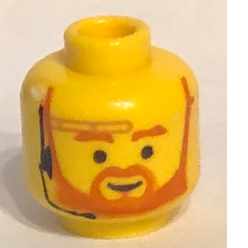 Minifig Head Obi-Wan Kenobi, Beard with Brown Trim Beard (forked below mouth) and Eyebrows, Headset Print [Blocked Open Stud] Yellow