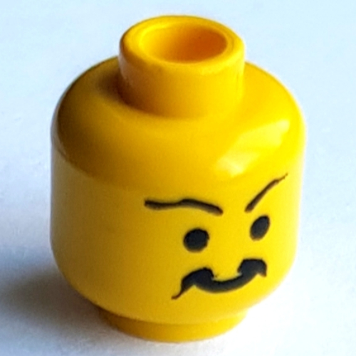 Minifig Head Imperial Armada, Moustache Curly and Split, Long Wavy Eyebrows Print [Blocked Open Stud] Gelb