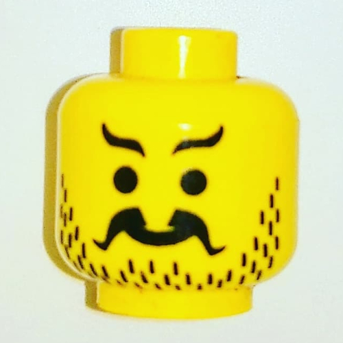 Minifig Head Pirate, Moustache Curly and Split, Short Wavy Eyebrows, Stubble Print [Blocked Open Stud] in 