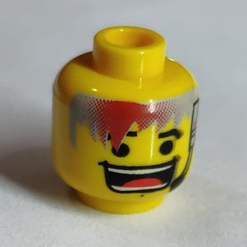 Minifig Head Flex, Male Huge Grin, Headset, Eyebrows Print [Blocked Open Stud] Gelb