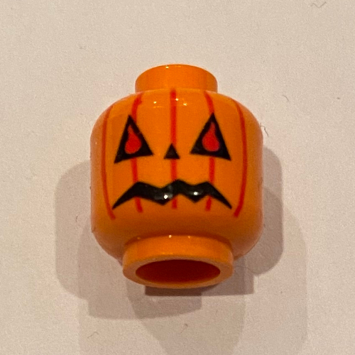 Minifig Head Pumpkin, Jack O' Lantern Print [Blocked Open Stud] Orange