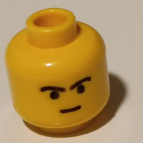 Minifig Head Boba Fett, Straight Small Smile and Black Curved Eyebrows Print in 