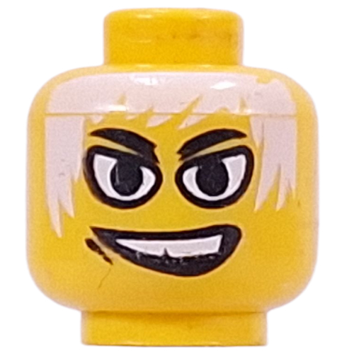 Minifig Head, White Eyes, White Hair, White Teeth and Gap Tooth Grin Print [Blocked Open Stud] Gelb