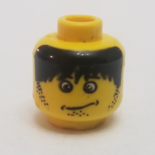 Minifig Head Henchman, Confused Expression, Messy Black Hair Print [Blocked Open Stud] Yellow