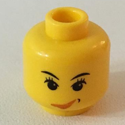 Minifig Head Sky Lane, Pink Lips Smirk, Furrowed Eyes Print Yellow