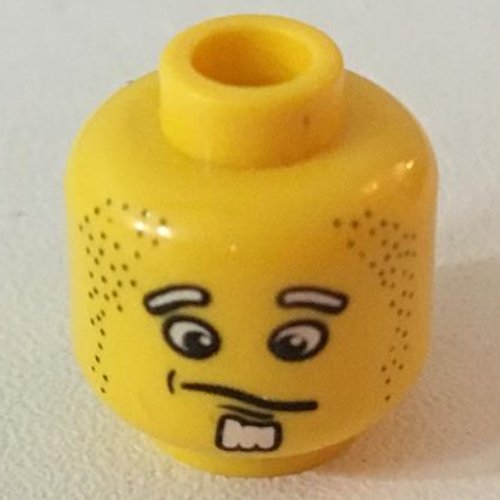Minifig Head Henchman, Confused Expression, White Goatee Print Gelb