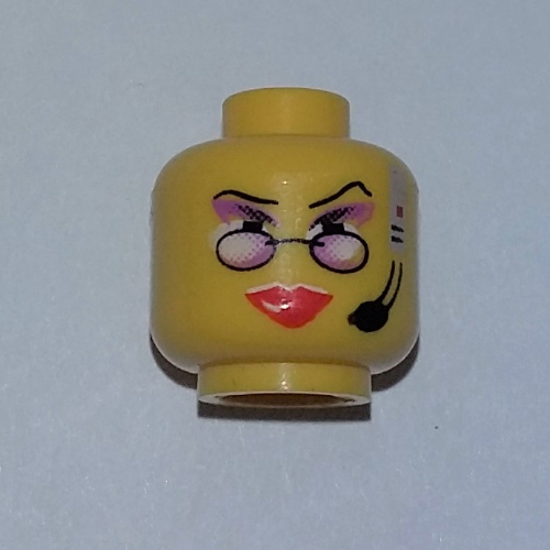 Minifig Head Cam, Red Lips, Purple Eye Shadow, Headset, Reading Glasses Print Yellow