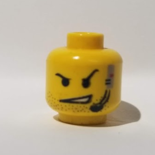 Minifig Head Dash, Open Mouth and Raised Eyebrow and Headset Print Yellow