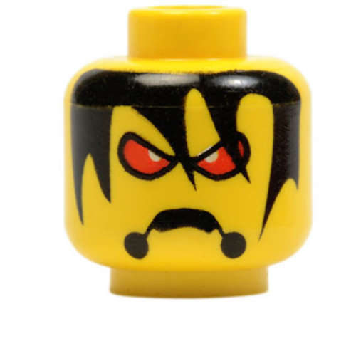 Minifig Head Stingray, Red Eyes, Frown, and Messy Hair Print [Blocked Open Stud] Yellow
