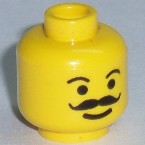 Minifig Head, Moustache Curly and Full, Plain Eyebrows Print [Blocked Open Stud] Yellow