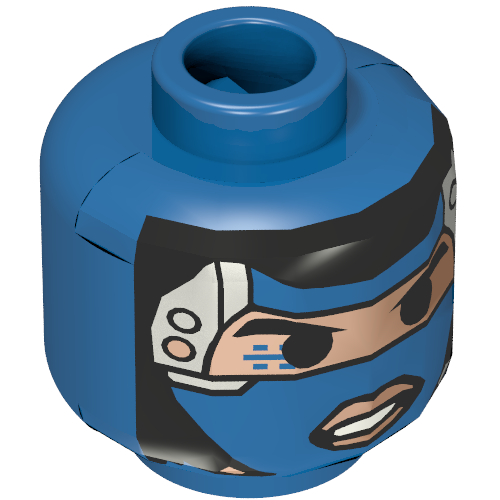 Minifig Head Insectoid, Visor, Metal Plates, Lips Print [Blocked Open Stud] Blue