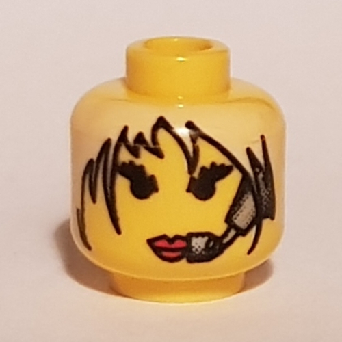 Minifig Head Jet, Red Lips, White Hair and Headset Print [Blocked Open Stud] Gelb