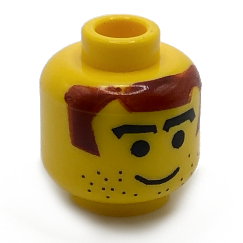 Minifig Head Soccer Player / Hockey Player, Brown Hair, Thick Arched Eyebrows and Stubble Print [Blocked Open Stud] Yellow