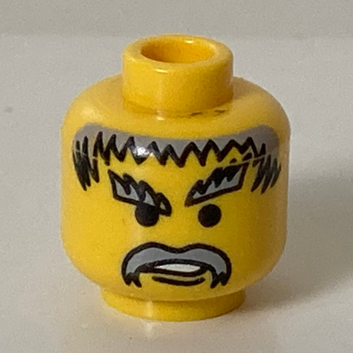 Minifig Head Chief, Moustache Gray Hair, and Eyebrows Print [Blocked Open Stud] Yellow