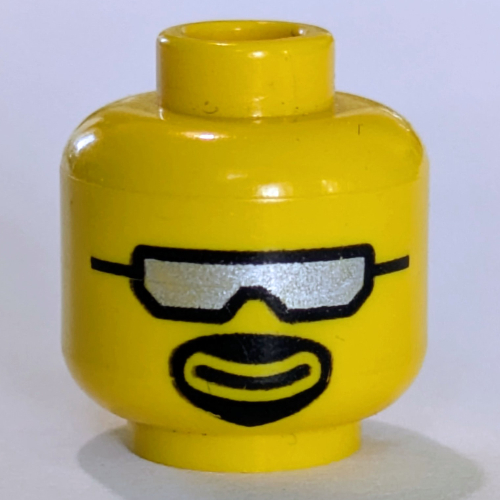 Minifig Head, Silver Sunglasses and Goatee Print Gelb
