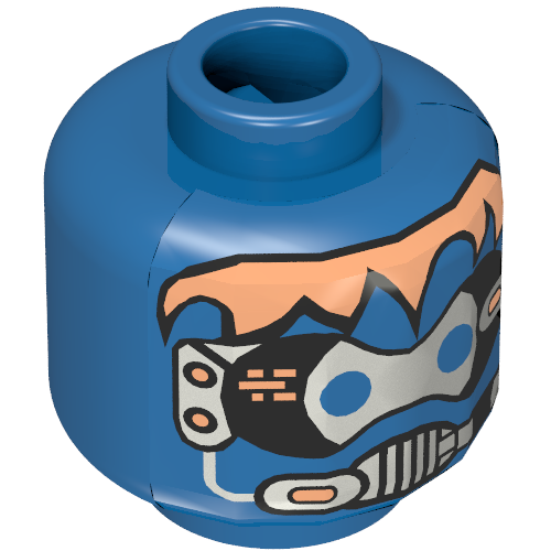 Minifig Head Insectoid, Silver Hair, Blue Eyes, Breathing Mask Print [Blocked Open Stud] Blue