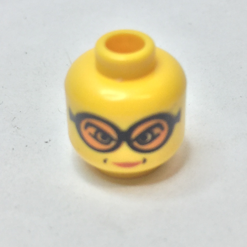 Minifig Head Madame Hooch, Orange Goggles, Cheek Dimples, Lips Print [Blocked Open Stud] Yellow