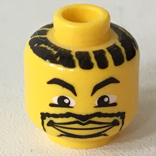 Minifig Head Basketball Player, Lips, Goatee, Hair Stripes Print Yellow