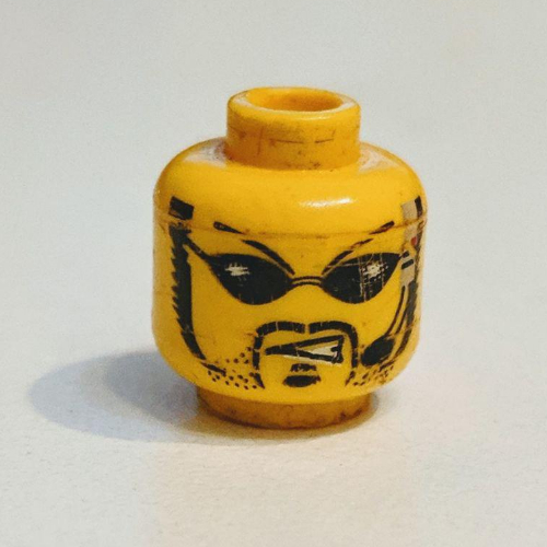 Minifig Head Charge, Sunglasses, Goatee and Headset Print Yellow