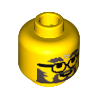 Minifig Head Doc / Director / Engineer, Gray Eyebrows, Glasses, Beard and Moustache Print Gelb