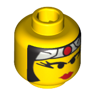 Minifig Head Ninja, Female, Red Lips, Eyelashes, Gray Headband with Red Circle Print [Blocked Open Stud] Gelb