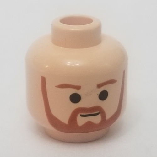 Minifig Head Obi-Wan Kenobi / Qui-Gon Jinn, Beard with Dark Orange Trimmed Beard and Eyebrows Print [Blocked Open Stud] Hellnougat