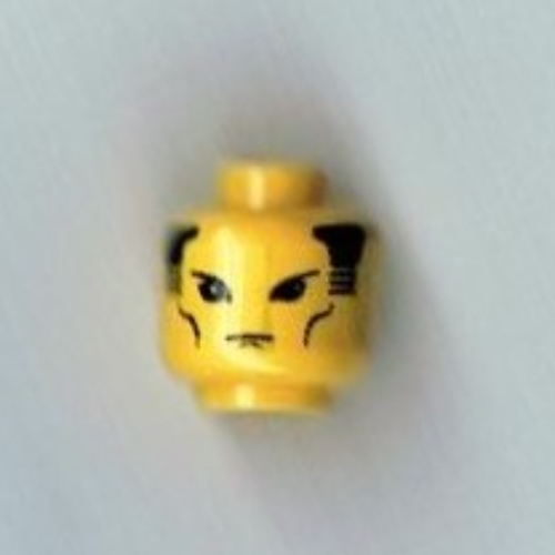 Minifig Head Dragon Fortress Guard, Sideburns, Thin Mouth, Cheek Line Print Gelb