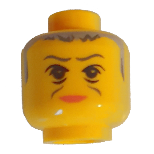 Minifig Head Minerva McGonagall, Pink Lips, Gray Hair, Wrinkles Print [Blocked Open Stud] Yellow