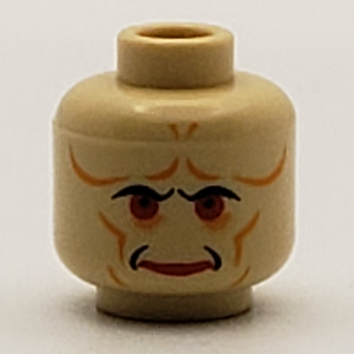 Minifig Head Bib Fortuna, Red Lines, Red Eyes and Lips Print [Blocked Open Stud] Tan