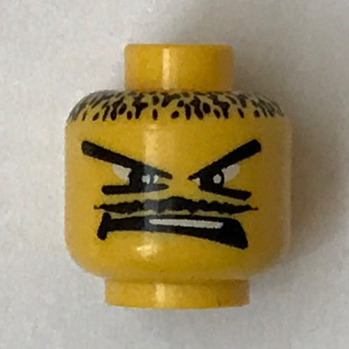Minifig Head Basketball Player, Moustache Thin, V Brow Eyes Print [Blocked Open Stud] Yellow
