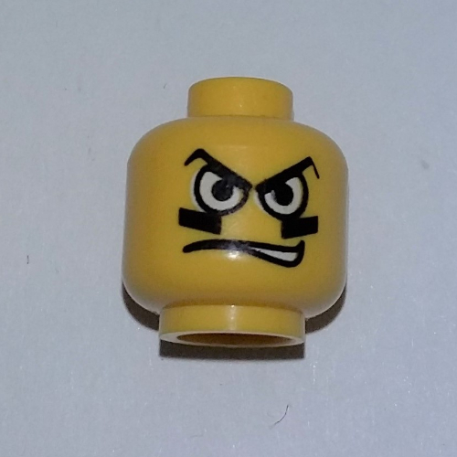 Minifig Head Basketball Player / Snowboarder, White Eyes, Black Eyegrease, Wavy Mouth Print [Blocked Open Stud] Gelb