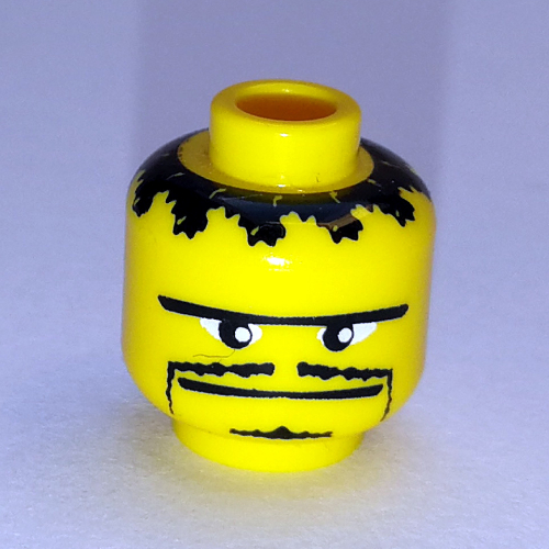 Minifig Head Basketball Player, Moustache Thin, Small Goatee, Straight Connected Brow Print Yellow